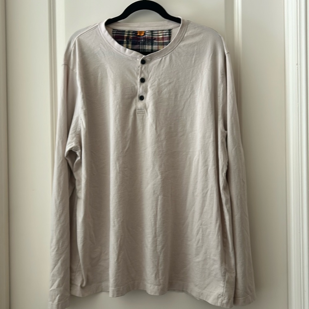 Tailor Vintage men Henley 1/4 button down cotton Shirt long sleeve Size XXL